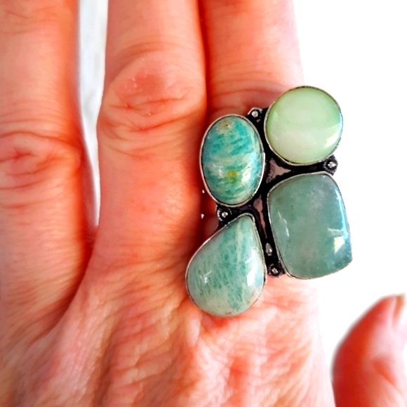 New Amazonite & Agate 925 Silver Statement Ring. - Picture 2 of 9